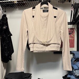 Cider Beige Long Sleeve Top with Harness Detail